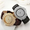 MASTOP Mens Fashion Leather Band Full Diamonds Wristwatch Luxury Business