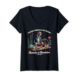 Womens 4th Of July Colonial Apothecary Herbal Remedies Patriotic V-Neck T-Shirt