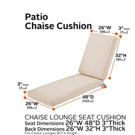 Classic Accessories Montlake Outdoor Chaise Lounge Cushion, Weatherproof, 80 Inch, Antique Beige, Set of 2, 2 Pack - 80 x 26 x 3 Inch, 2 Count
