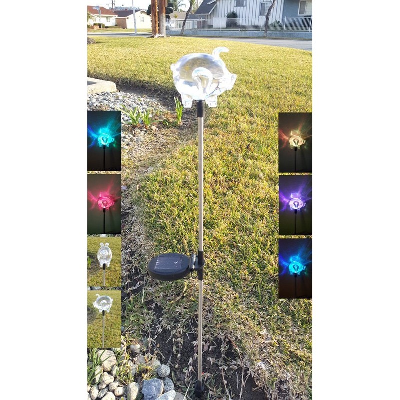 Unido Box Pig Solar Garden Stake Light LED Color-Changing, Set