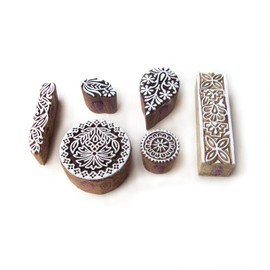 Handmade Round and Leaf Pattern Wooden Printing Blocks (Set of 6)