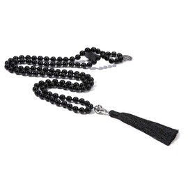 BALIBALI 108 Mala Beads Necklace Semi-Precious Gem Stones Meditation Necklace 108 Hand Knotted Japa Mala Beaded Tassel Necklace with Tree of Life Pendant