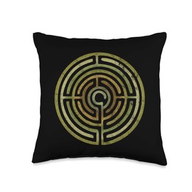 SPIRITUAL SIGNS AND SYMBOLS by yuma Labyrinth, Protection Symbol, Magic, Mystic, Occult, Mystery Throw Pillow, 16x16, Multicolor