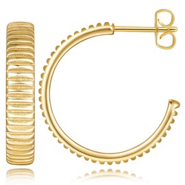 Yezhenhan Gold Hoop Earrings for Women 14K Gold Hoop Earrings for Women Hoops Stud Earring for Womens Soft and Rounded Shape Gear-Like Texture Dainty Hoops Studs Earring for Womens 17mm