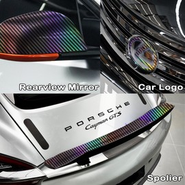 Lypumso 2D Holographic Carbon Fiber Vinyl Wrap, High Gloss Black Chrome Wrapping Film with Air Release Technology Auto Car Sticker Decal Sheet, Self Adhesive DIY Paint Replacement Wrap Roll 1ft x 10ft