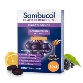 Sambucol Black Elderberry Throat Lozenge - Sambucus Elderberry Lozenges With Vitamin C, Zinc & Honey, Helps Soothe a Scratchy Throat, High Antioxidants, Gluten-Free - 20 Count