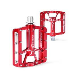 INBIKE Flat Bicycle Pedals CNC-Cut 9/16 Inch Axle Diameter Bicycle Pedals Made of Aluminium Alloy 3 Sealed Bearings Black Red Blue Choice of, red
