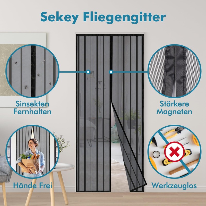 Sekey Magnet Fly Screen Door Curtain for Wood, Iron, Aluminium