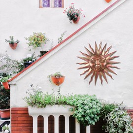 VEWOGARDEN Metal Sun Wall Decor 27.6" Large Outdoor Hanging Wall Art for Patio Farmhouse Garden Living Room Bedroom Decorations, Copper