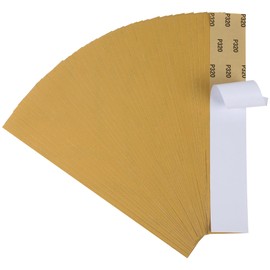 CowboyBOB 40 PCS Premium 320 Grit Gold Pre-Cut PSA Longboard Sandpaper Sheets 2-3/4" x 16-1/2" Self-Adhesive Stickyback Sandpaper for Automotive Woodworking Air File Sander Hand Sanding Block