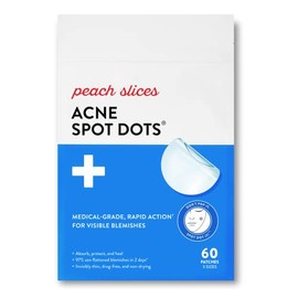 Peach Slices Acne Spot Dots | Clear Hydrocolloid Acne Pimple Patch for Zits and Breakouts | Treats, Drains, and Shrinks Blemishes | Vegan and Cruelty-Free | Three Sizes 7mm, 10mm, 12mm (60 Count)