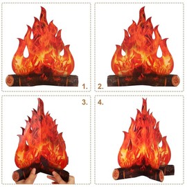 Generic Fake Fire Fake Flame Camping Decoration 3D Cardboard Campfire Centerpiece Artificial Flames Campfire Party Decor for Classroom Camp Bachelorette Party Supplies,fake fire(Red Orange)