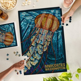 Lantern Press Made in USA Puzzle for Adults - 1000 Pieces, Reference Poster, Premium Box, Anacortes, Washington, Jellyfish Mosaic