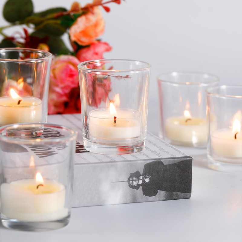 Jeffbaubl 12 Pack Votive Candle Holders, Clear Glass Tealight Candle