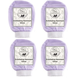 Natural Elephant Exfoliating Kessa Glove - Face and Body Exfoliator Hammam Mitt (Lovely Lilac (Pack of 4))