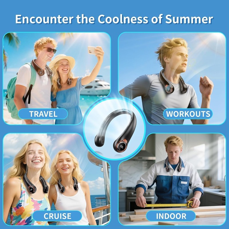 ZHZW Portable Neck Fan with 6000mAh USB - Rechargeable Battery,