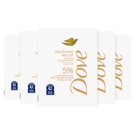 Dove Fragrance Free Beauty Bar Soothing Relief 5 Bars Moisturizes eczema-prone skin 5% nourishing serum with colloidal oatmeal 7.5 oz