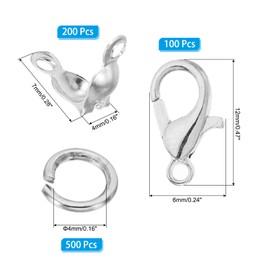 PATIKIL Jewelry Making Accessories Set, 100 Pcs Lobster Clasp 200 Pcs Bead Tips Knot Covers 500 Pcs Open Jump Ring for Jewelry DIY, Nickel