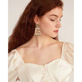 Rhinestone Rectangle Statement Earrings Colorful Crystal Geometric Drop Dangle Earrings for Women Prom Party