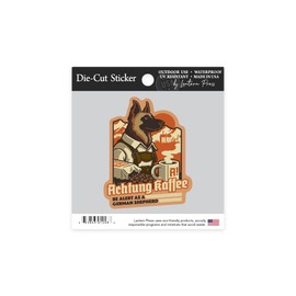 Die Cut Sticker German Shepherd, Retro Coffee Ad, Contour Vinyl Sticker 1 to 3 inches (Waterproof Decal for Cars, Water Bottles, Laptops, Coolers), Small