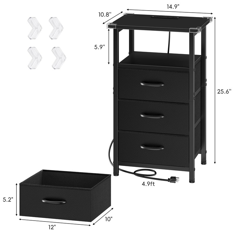Vagusicc Night Stand Set 2 with Charging Station, LED Nightstand