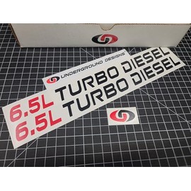 6.5L Turbo Diesel Decals (2pk) Hood Fender Stickers Fits 1992-2000 Silverado HD (Gloss Black & Red, 2.0" x 25.0")