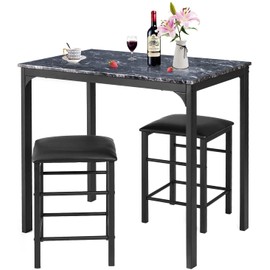 LUARANE 3 Pieces Dining Table Set, Modern Bar Table Set with 2 PU Leather Bar Stools, Pub Dining Counter Height Table Set for Living Room Dining Room Restaurant (Black)