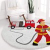 Shag Area Rug, 4ft Indoor Round Area Rugs- Fire Truck