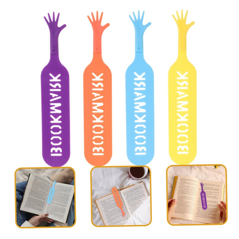 DOITOOL 4Pcs Hand Shaped Plastic Bookmarks Cute Adorable Finger Bookmarks