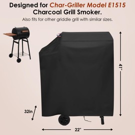 Agustone Grill Cover for Char-Griller Model E1515 Charcoal Grill Smoker BBQ Covers Waterproof Griddle Cover Outdoor Grill Smoker Cover - 22"x32"x41"