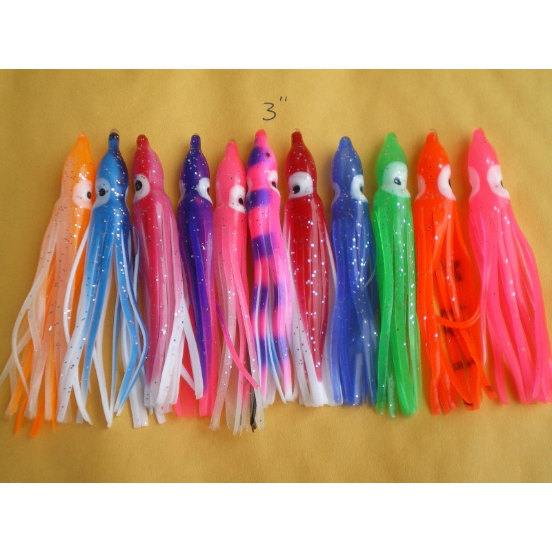 Unbranded 50 PCS. 3" (7.5cm.) BLUE SQUID SKIRT HOOCHIES, OCTOPUS