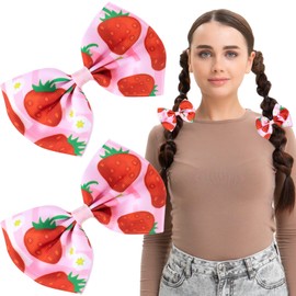 Lekgavd 2Pcs Strawberry Hair Bow Clips, Cute Red Pink Strawberry Snap Barrettes, Summer Hair Accessories for Women, Parties, Wedding