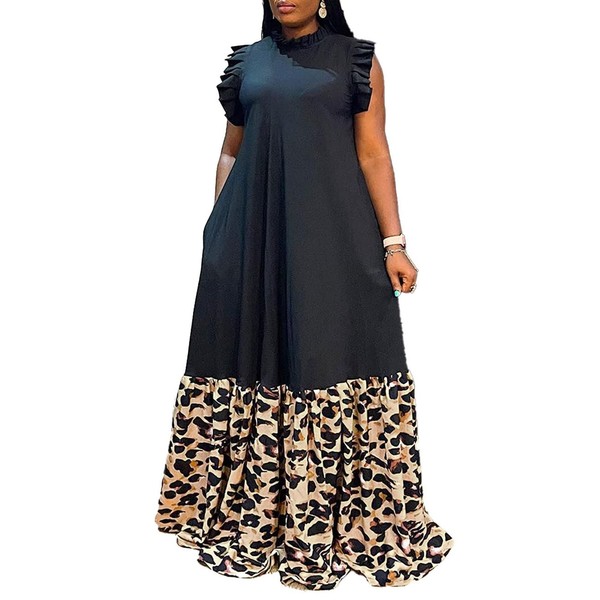 Famnbro Plus Size Maxi Dress for Women Summer Ruffles Sleeveless