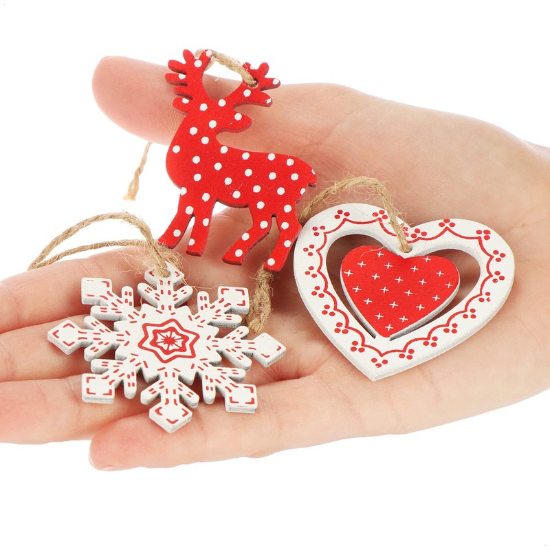 com-four® Christmas Tree Decoration, 27-Piece Wooden Pendant Set, Christmas Tree