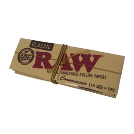 Set of 3 RAW 1 1/4 Connoisseur Raw Natural Unrolling Papers + TIPS 3.1 inches (78 mm) Low Classic Paper & Chip Set