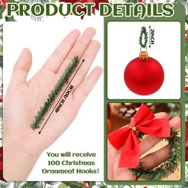 Jutom 100 Pcs 4 Inch Christmas Ornament Hooks, Pine Needles Ornament Hangers Ornament String Flexible Twist Ties for Christmas Tree Holiday Party Hanging Decorations Ropes