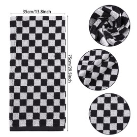 Sucrain 2 Pcs Checkered Hand Towels Black and White Bath Towels Cotton Soft Absorbent Towel for Bathroom Kitchen Decorative,13.8" x 29.5"
