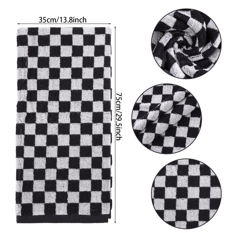 Sucrain 2 Pcs Checkered Hand Towels Black and White Bath
