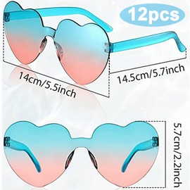 Astrymtic 12 Pairs Heart Sunglasses Rimless Glasses, Colorful Heart Glasses Party Glasses, Transparent Candy Color Frameless Glasses for Women Men Party Favors(12 Gradient Color)