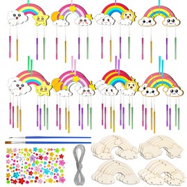Delsen 12 Stück Windspiel Bastelset Kinder,DIY Klangspiel Bemalen Handwerk Regenbogen Holz Klangspiel Basteln Bastelhandwerk zum Bemalen für Mädchen Junge Kindergeburtstag