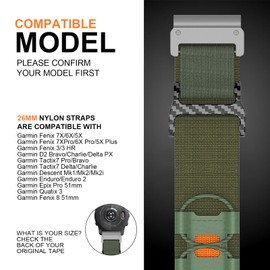 Bracelet for Fenix 8 51 mm/Fenix 7X/Fenix 6X/Fenix 7X Pro, 26 mm Quick-Installed Nylon Bracelet for Fenix 5X/Fenix 5X Plus/Fenix 7X Solar/Fenix 3/Fenix 3 HR/3 Sapphire/Fenix 7X Sapphire Solar/D2 Delta