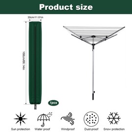 WZHHDM Rotary Washing Line Cover Waterproof Fabric with Zip, 168x30cm Rotary Washing Line, Clothes Airer Cover Weather Resistant Small Parasol Cover for Garden Dryer and Airer
