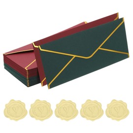 PATIKIL Business Envelopes with Gold Border, 50Pcs #10 150GSM Self Seal Standard Envelopes with Stickers for Office Checks Christmas Wedding Cards, Burgundy/Dark Green (4.1 x 9.5 Inch)