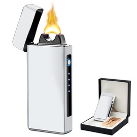 COMANYI Arc Lighter Rechargeable Electric Lighter Plasma USB Lighter High Power Torch Electronic Lighter Cool Windproof Candle Lighter with Battery Indicator for Candles, Fireworks, Incense (Sliver)