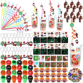 Aoriher 238 Pcs Football Sport Party Favors Set Football Birthday Gift Football Cup Fillers with Straw Football Whistle Stamper Slap Bracelet Keychain Ring Tattoo Sticker for Sport Party Supplies