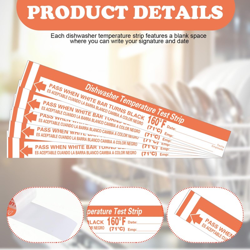 Relaxweex 25 Pcs Dishwasher Temperature Strips Dishwasher 160° F Temp
