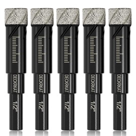 5 Packs Dry Diamond Drill Bits Set 1/2" 12mm Vacuum Brazed Diamond Hole Saws for Granite Tile Ceramic Marble Stone Glass and More Hard Materials (not for Wood), Round Shank with Storage Case