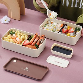 ArderLive Stackable Lunch Bento Box with Bag and Utensils, 2 Layer Food Container with Divider, Microwave Safe, BPA-Free Eco-Friendly Lunch Containers for Adults Japanese