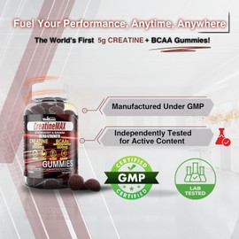 WellBoost Creatine MAX Gummies – Gomas Masticables Veganas Sin Azúcar con 5000mg de Creatina y 600mg de BCAA para Potenciar Fuerza y Recuperación (90 Unidades)