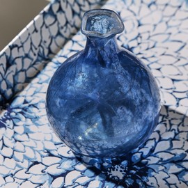 Two's Company Azul Artisan Hand-Blown Decorative Glass Bottles, Vintage Style Colorful Vases, Home Accent Bohemian Decor, Elegant Table Centerpieces - Set of 5